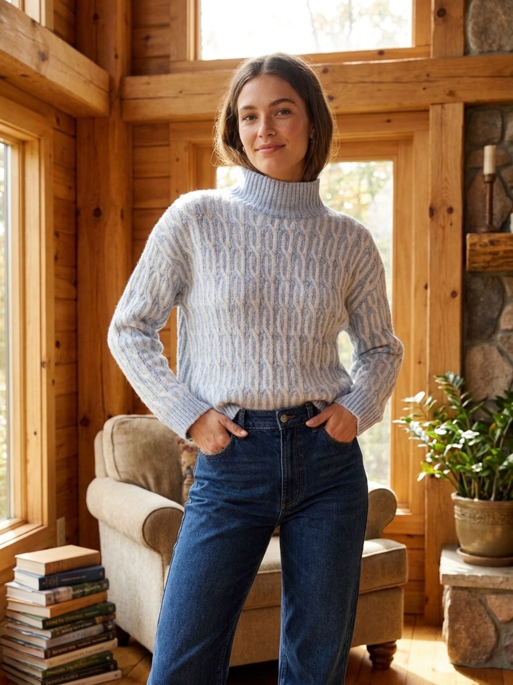 Haven Well Within Organically Grown Cotton Soft Blue Cable Knit Sweater